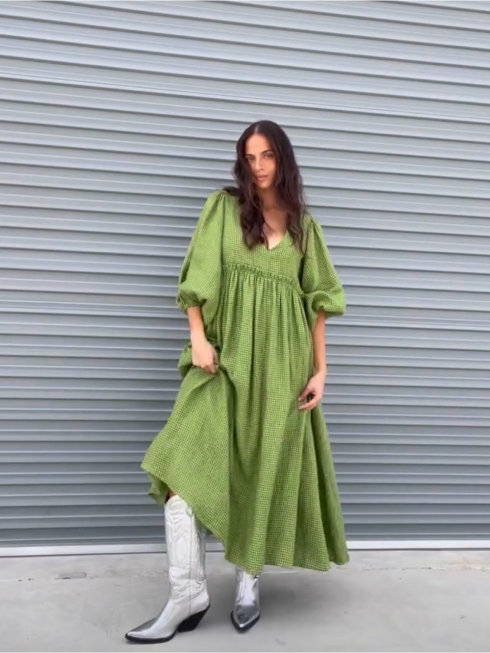 LA BOHEME Marlowe Dress in Green Gingham - Picture 2 of 10